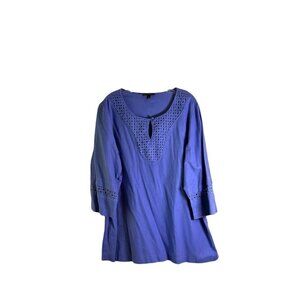 Dana Buchman Vintage Woman's Purple Linen Crochet Long Sleeve Blouse Size 1X